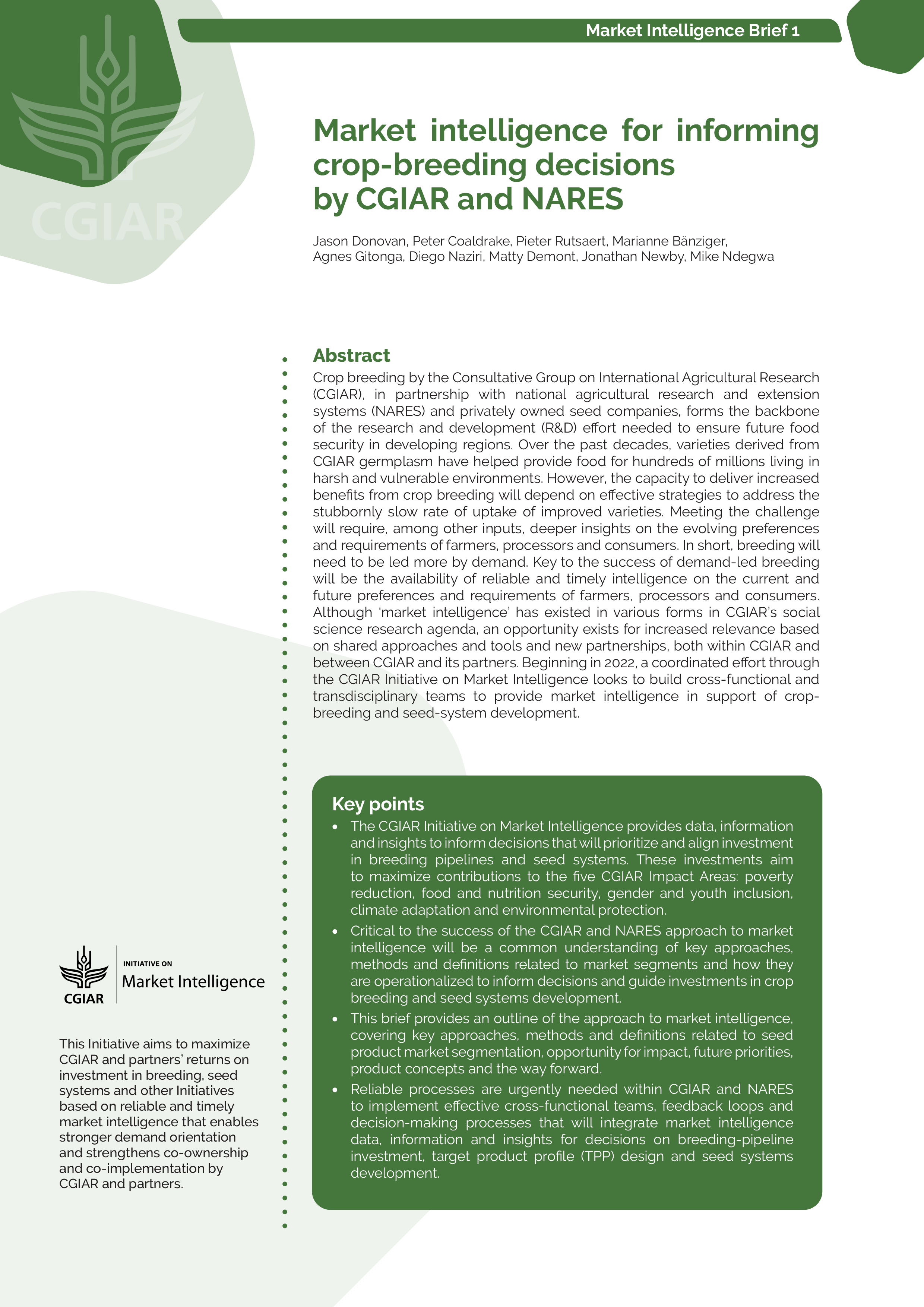 Market intelligence for informing crop-breeding decisions by CGIAR and NARES