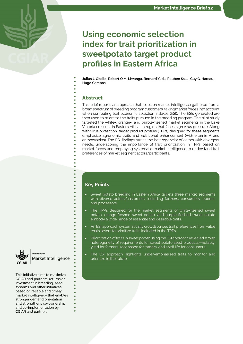 Using economic selection index for trait prioritization in sweetpotato target product profiles in Eastern Africa