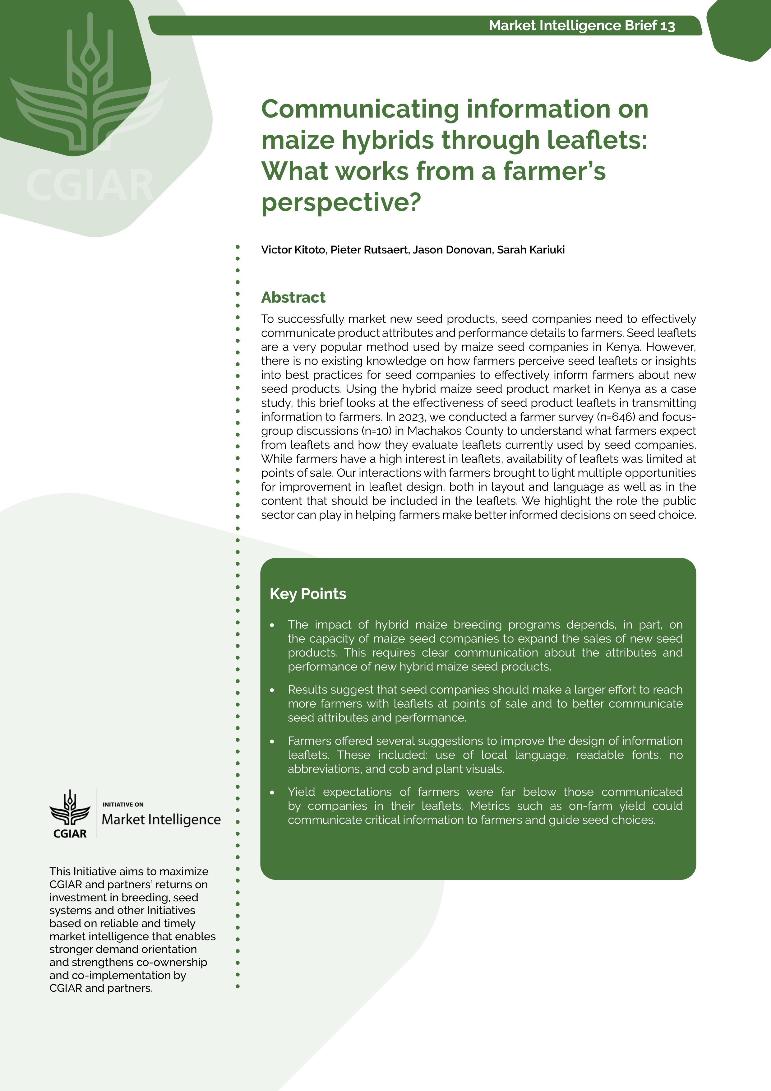 Communicating information on maize hybrids through leaflets: What works from a farmer’s perspective?
