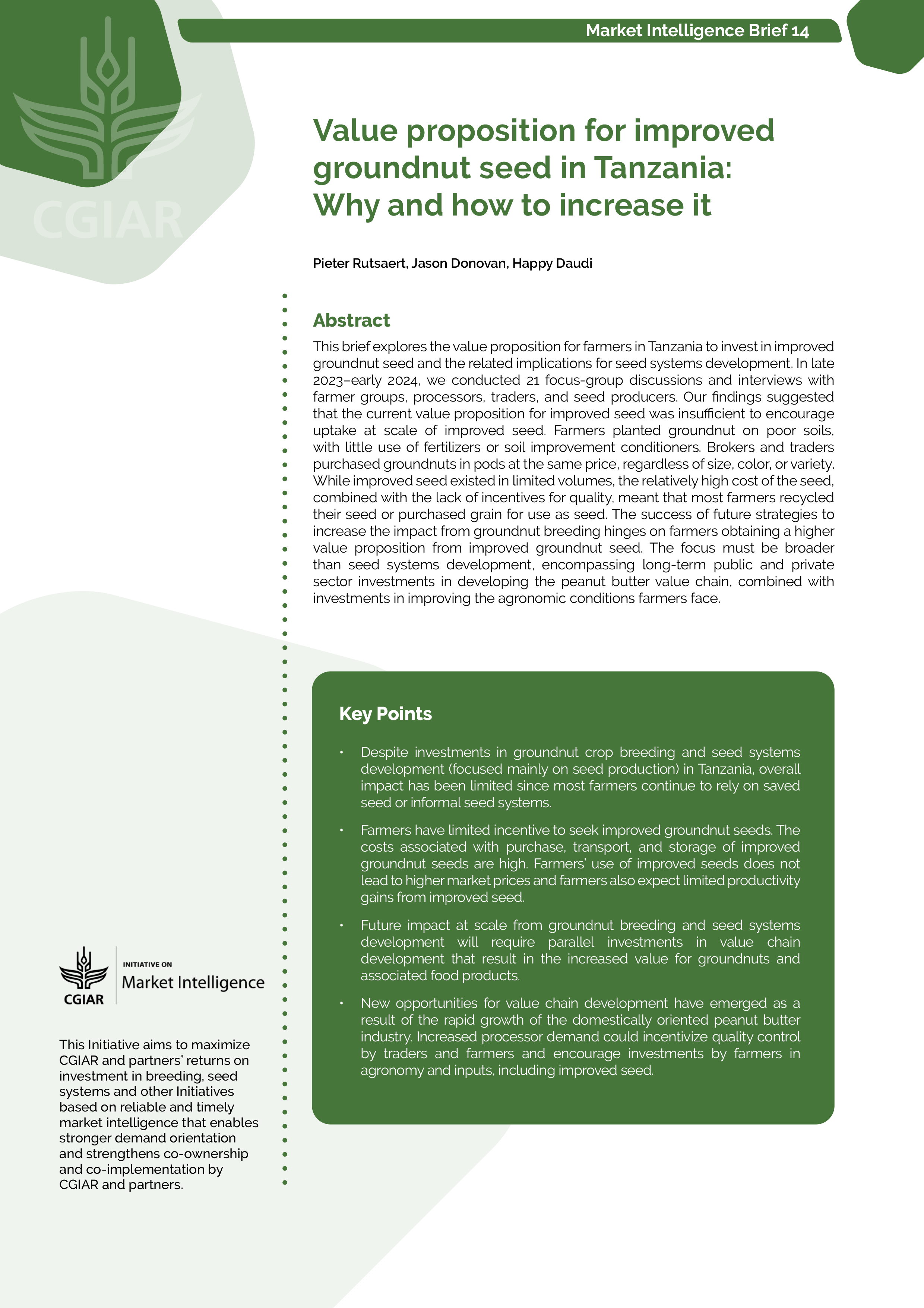 Value proposition for improved groundnut seed in Tanzania: Why and how to increase it