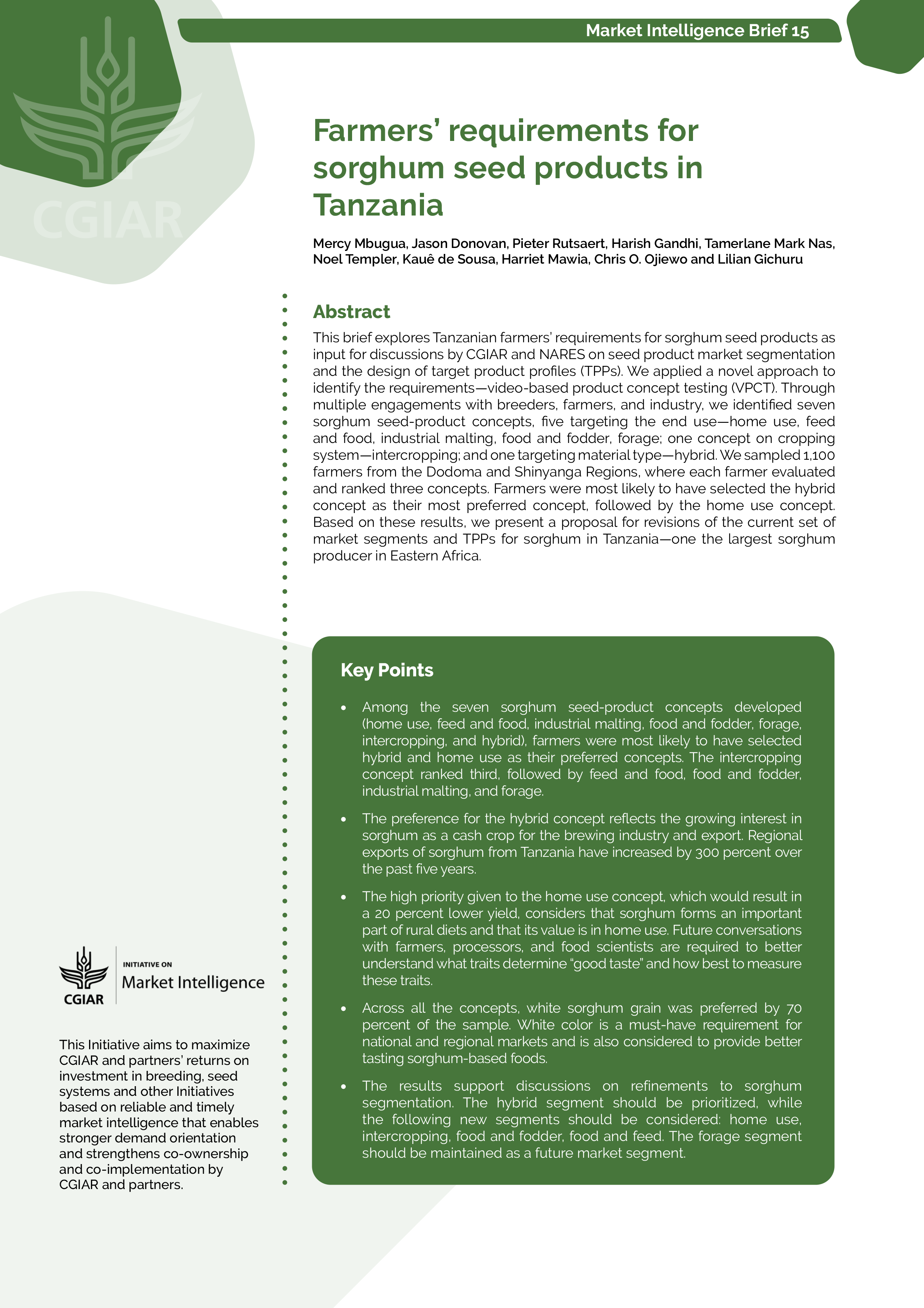 Farmers’ requirements for sorghum seed products in Tanzania
