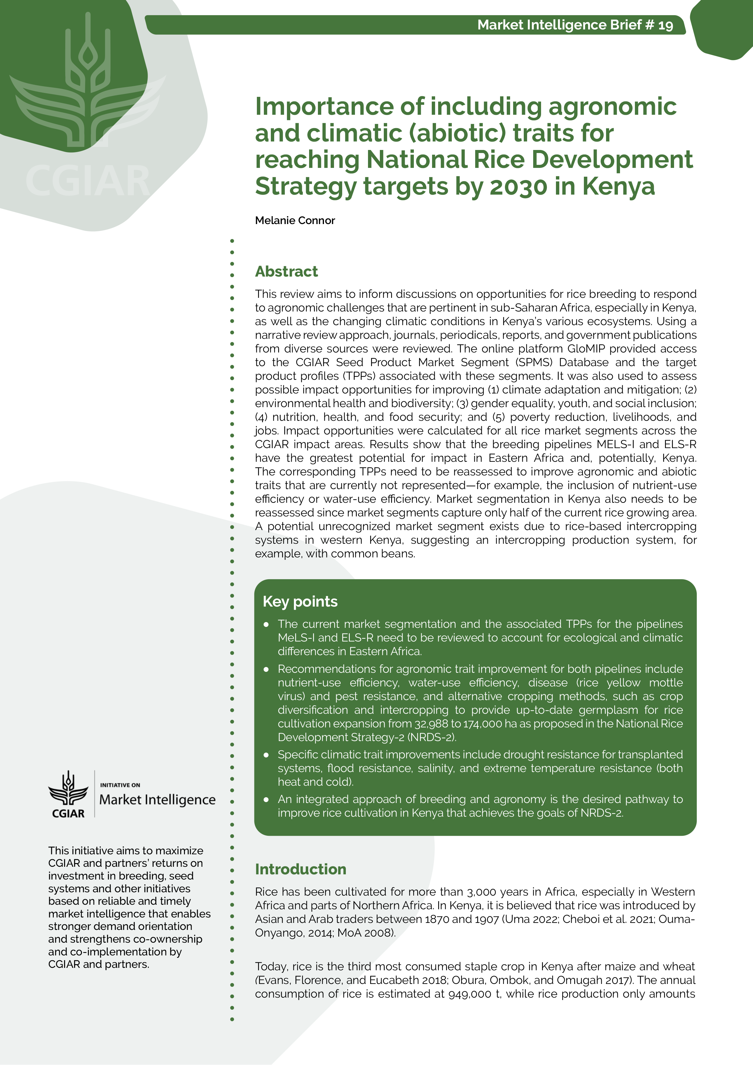 Importance of including agronomic and climatic (abiotic) traits for reaching National Rice Development Strategy targets by 2030 in Kenya