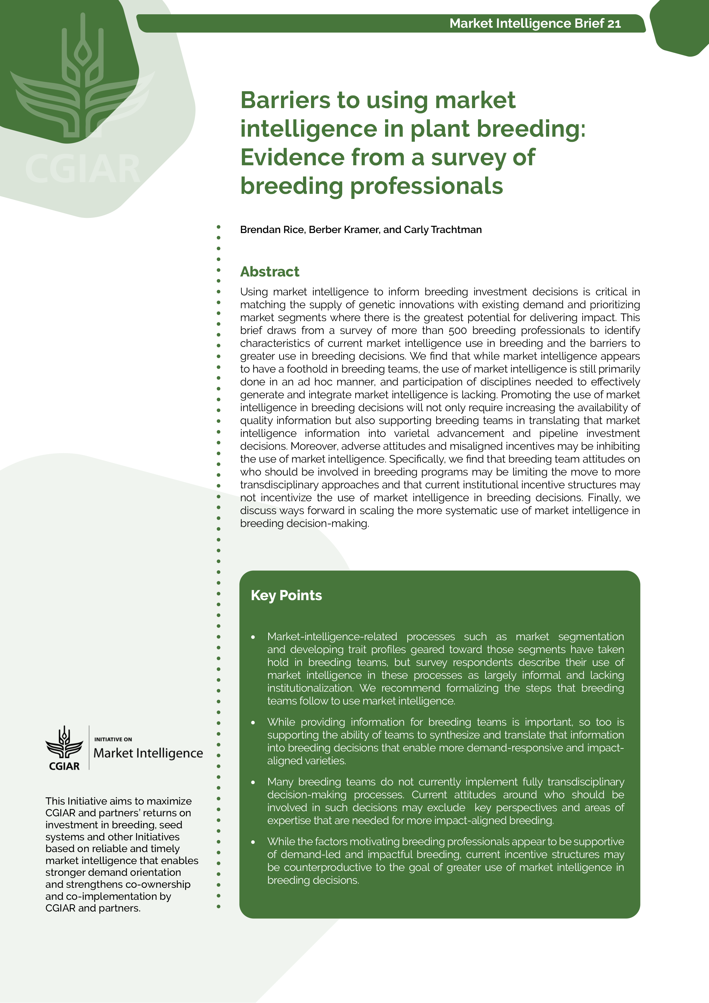 Barriers to using market intelligence in plant breeding: Evidence from a survey of breeding professionals
