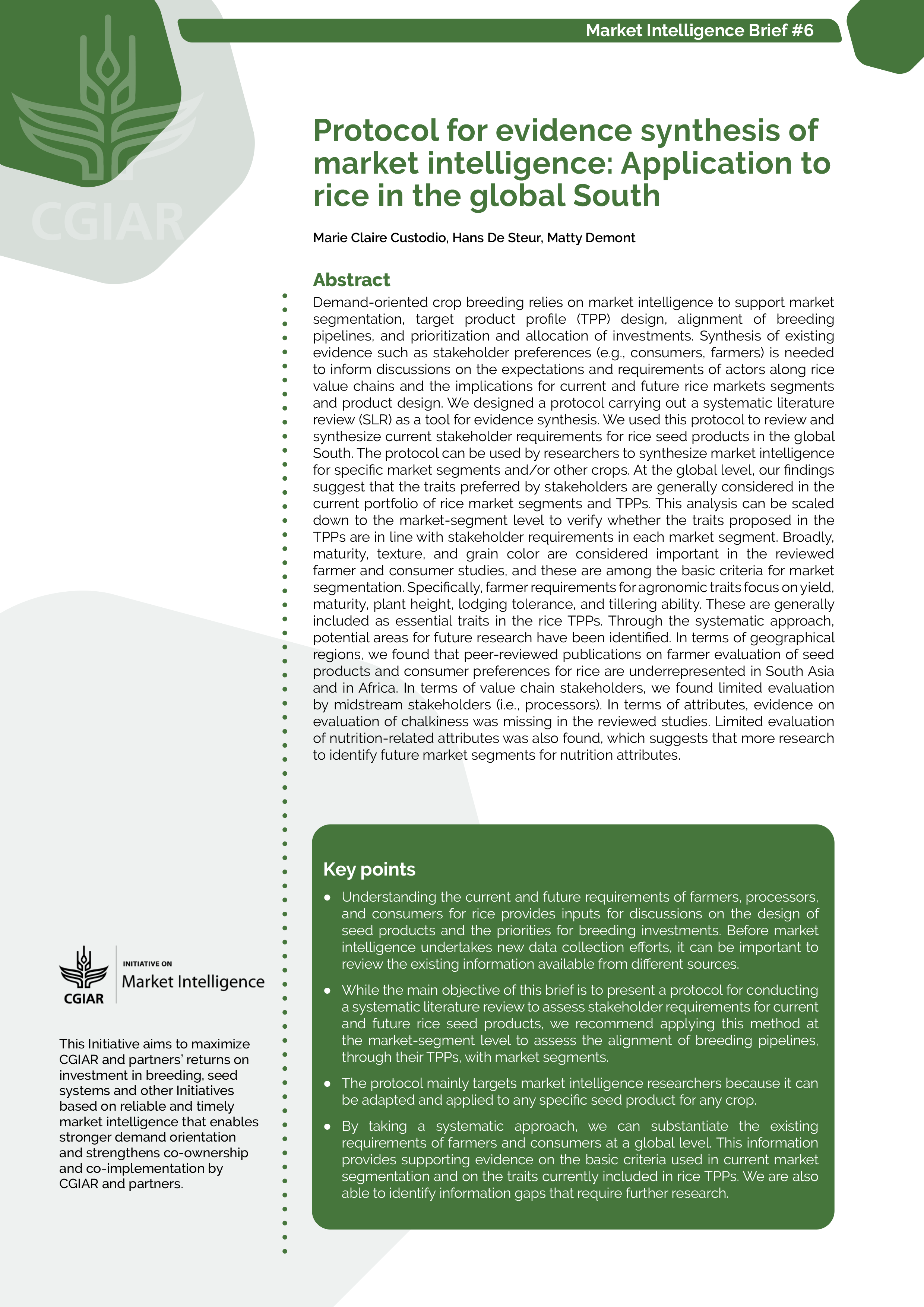 Protocol for evidence synthesis of market intelligence: application to rice in the global South