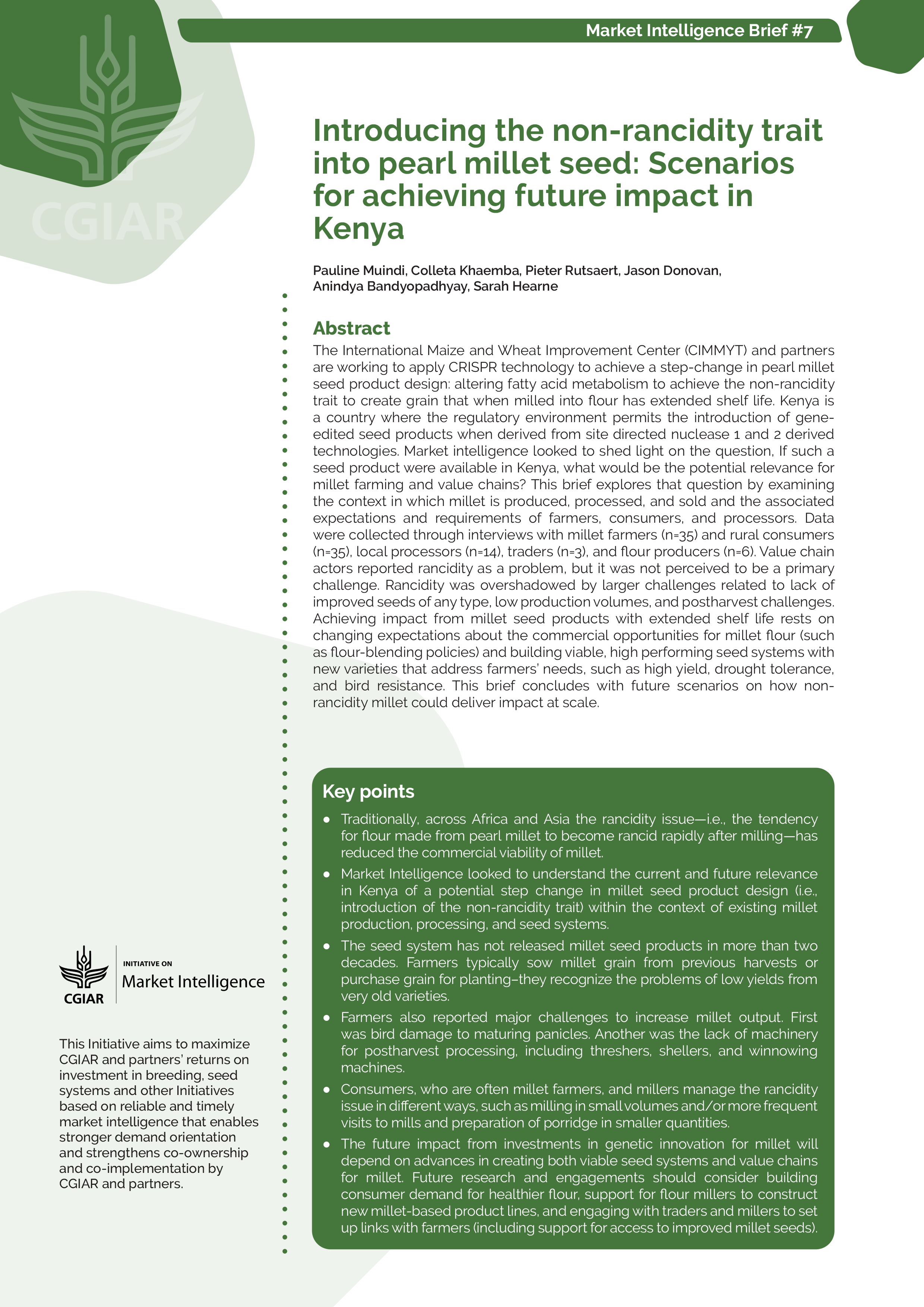 Introducing the non-rancidity trait into pearl millet seed: scenarios for achieving future impact in Kenya