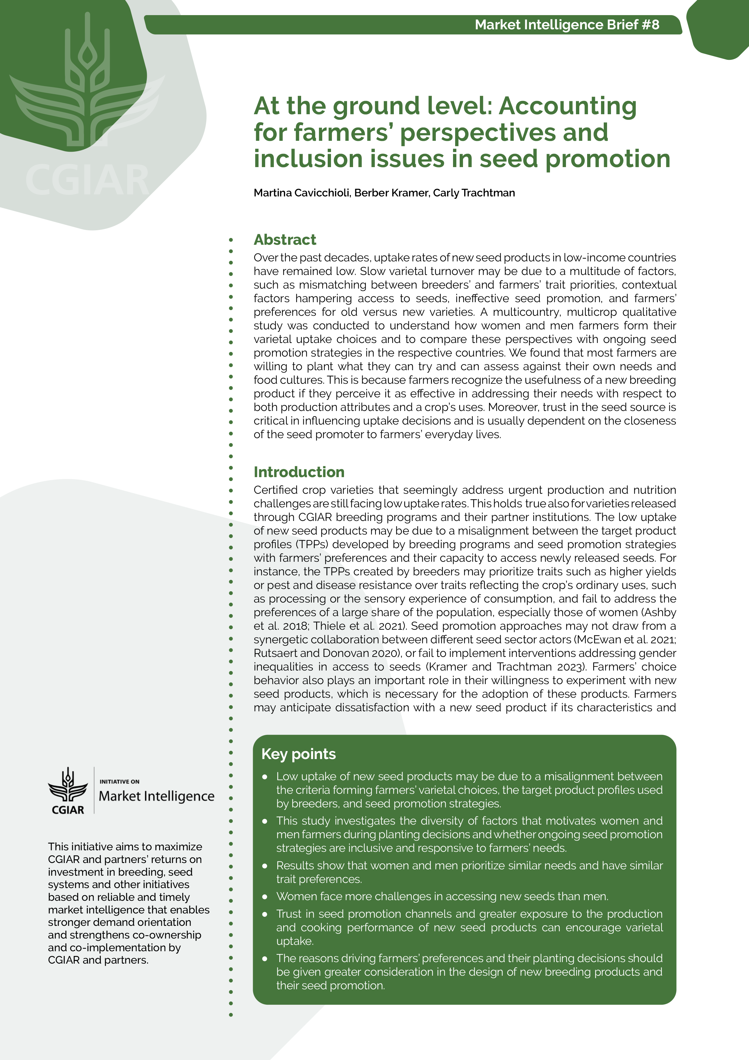 At the ground level: Accounting for farmers’ perspectives and inclusion issues in seed promotion