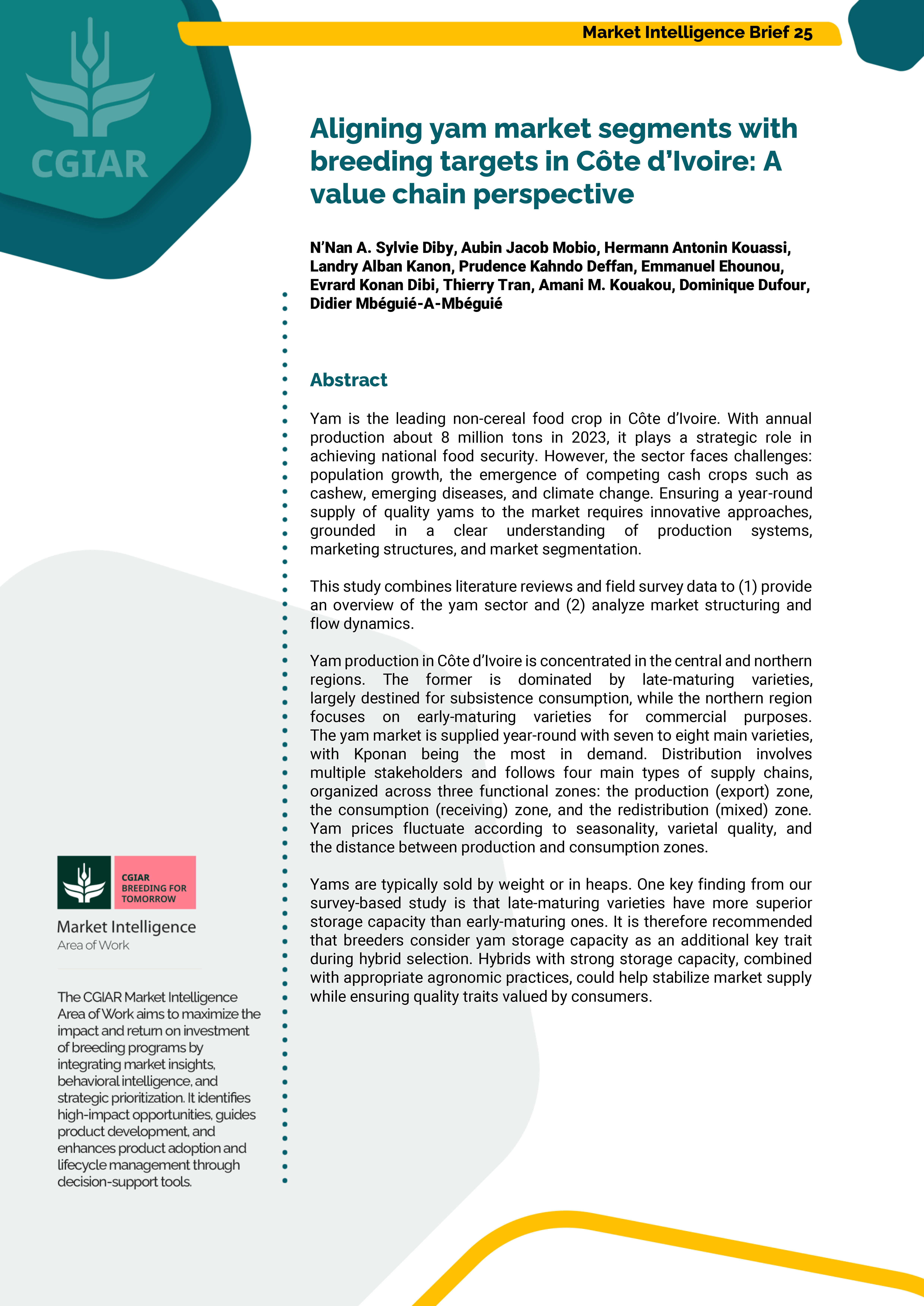 Aligning yam market segments with breeding targets in Côte d’Ivoire: A value chain perspective