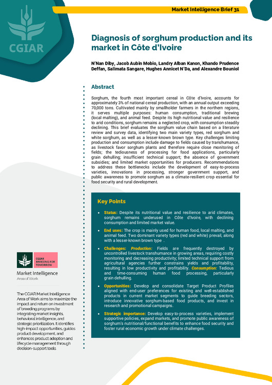 Diagnosis of sorghum production and its market in Côte d’Ivoire
