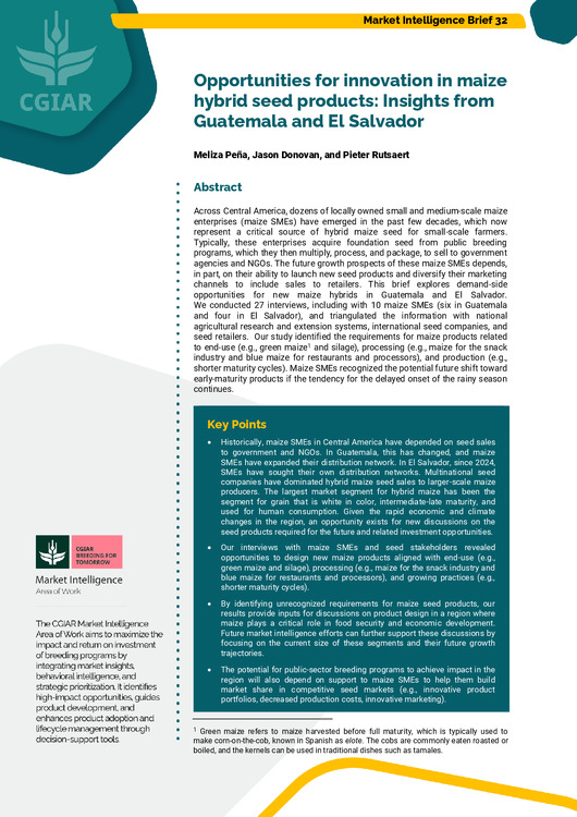 Opportunities for innovation in maize hybrid seed products: Insights from Guatemala and El Salvador