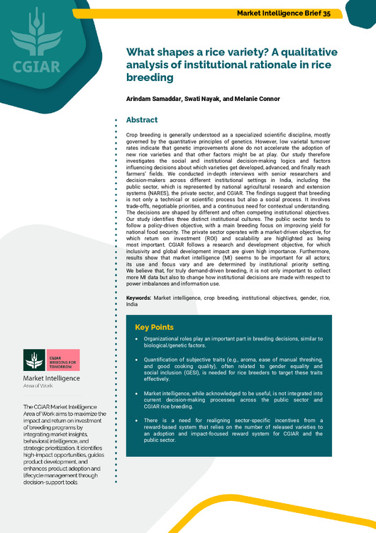 What shapes a rice variety? A qualitative analysis of institutional rationale in rice breeding